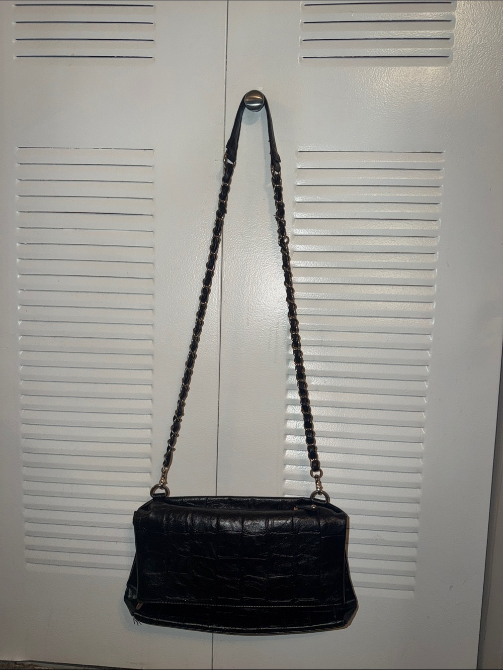 Black Leather Chain-Handle Shoulder Bag